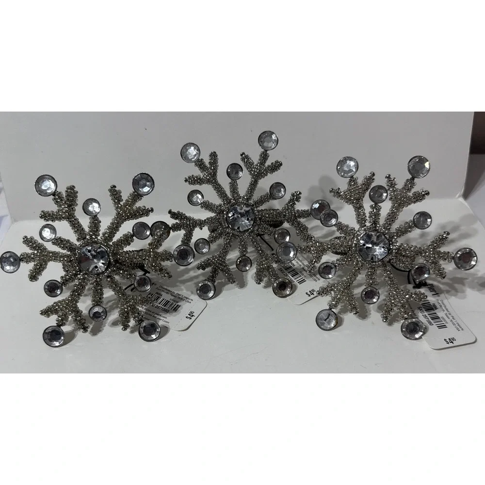 Snowflake Shape Beaded Napkin Rings Christmas Holiday Decor LOT Of 3 w/New Tags
